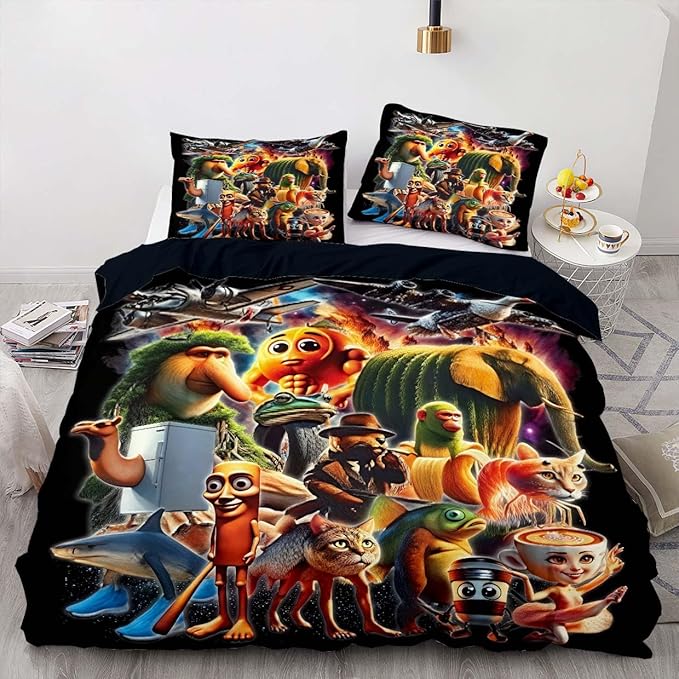 Italian Brainrot Bedding Duvet Cover Set,Funny Fusion AnimalsTwin Full Queen King Comforter Cover Bedding Set for Kids Boys Bed Decor Gifts ﻿ (Color 1,King (104" x 90"))