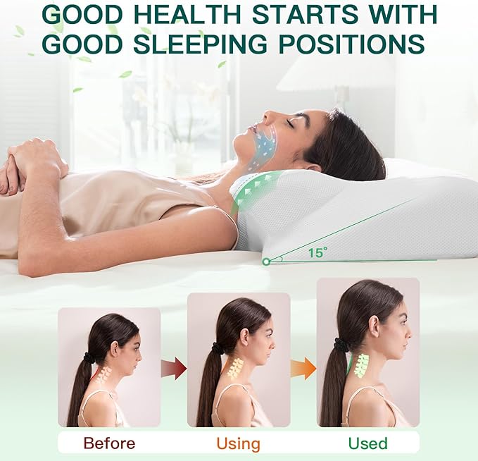 Memory Foam Cervical Pillow, 2-in-1 Ergonomic Neck Support Pillow with Armrest & Ear Hole, Contour Orthopedic Bed Pillow for Pain Relief, Adjustable Height for Side, Back & Stomach Sleepers