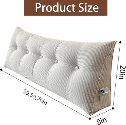 Wedge Headboard Pillow ，Reading Pillow Essentials backrest Cushion for Bed Gap Filler or Sofa (White, Queen(59 * 8 * 20in))