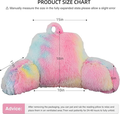 Aimuan Reading Pillow Bed Rest Pillow with Arms Rabbit Fur Cushion for Adults Teens Incline Rest Sitting up & Sleeping Snoring Pillow with Pregnancy Lumbar Back Support (Standard, Light-Pink)