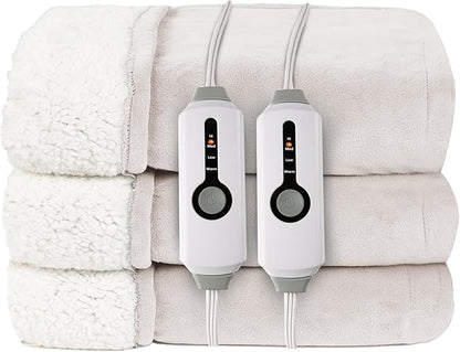 Electric Heated Blanket King Size 90"x100" - Coral Fleece & Sherpa Fabric Dual-Sided, 4 Heat Settings & 10 Hours Auto Off, Soft Warming Throw for Home, Office, or Bed, Machine Washable, White