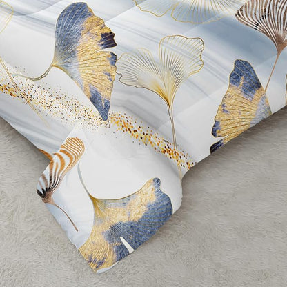 Golden Ginkgo Leaf Theme Comforter 3Pcs Queen Watercolor Ginkgo Plant Leaves Bedding Set for Kid Teen Girl Boy Adult Nature Botanical Floral Quilt Bed Decor with 1 Comforter and 2 Pillowcases