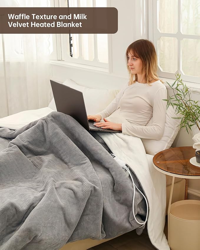 Heated Blanket Full Size Electric Blanket, Washable Blanket Warmer for Home for Adults, Fast Heating Super Cozy Soft Fabric, 72" x 84", 9 Heat Levels, 1-9H Auto-Off, ETL Certified, Gray