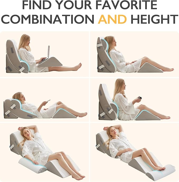 BDEUS 4-PCS Orthopedic Bed Wedge Pillow Set for Post-Surgery Recovery & Pain Relief - Adjustable Foam Support Pillows for Back, Leg, Neck & Shoulder Pain. Triangle Body Wedges for Sleeping, Sitting Up