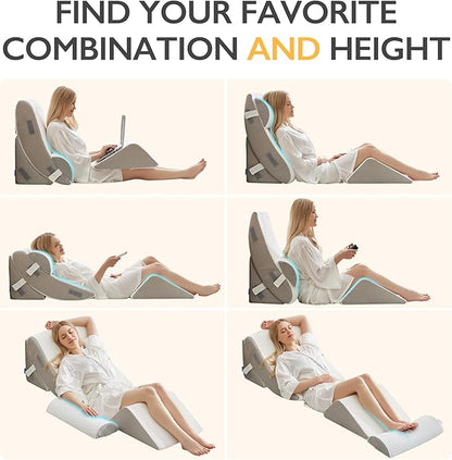 BDEUS 4-PCS Orthopedic Bed Wedge Pillow Set for Post-Surgery Recovery & Pain Relief - Adjustable Foam Support Pillows for Back, Leg, Neck & Shoulder Pain. Triangle Body Wedges for Sleeping, Sitting Up