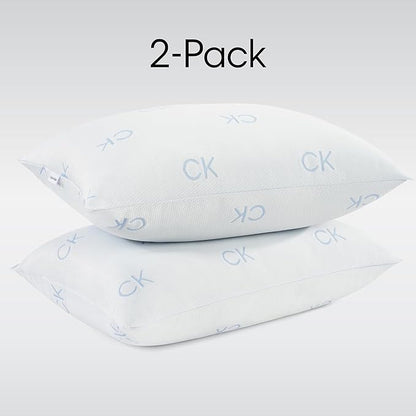 Calvin Klein Cooling Knit 20" x 28" Standard/Queen Size Set of 2 Bed Pillows for Sleeping, White