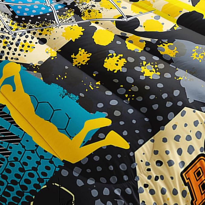 Basketball Bedding Set Full Size for Kids Teens and Adults Vibrant Basketball Game Printed Comforter Set for Bedroom Soft Microfiber Print Quilt Set with 1 Comforter and 2 Pillowcases