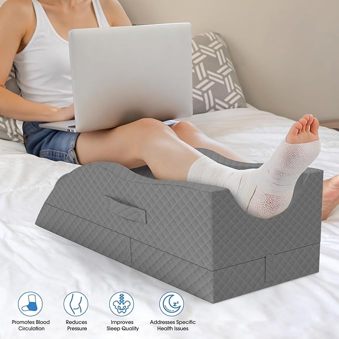 Elevation Pillows for Leg After Surgery, Memory Foam Adjustable Wedge Pillow for Injury or Rest, Ankle Pillow for Sleeping Blood Circulation Full Grey/Single Leg
