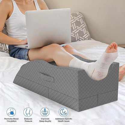 Elevation Pillows for Leg After Surgery, Memory Foam Adjustable Wedge Pillow for Injury or Rest, Ankle Pillow for Sleeping Blood Circulation Full Grey/Single Leg
