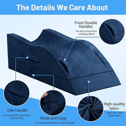 Double Leg Elevation Pillows, Wedge Pillow for After Surgery, Memory Foam Support Adjustable, Comfort Care for Back Knee Hip Ankles Pain, Knee Pillow for Sleeping Blood Circulation Blue