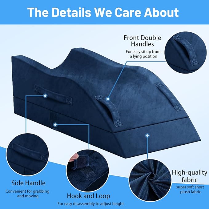 Leg Elevation Pillows, Wedge Pillow for After Surgery Or Rest, Memory Foam Leg Support Adjustable, Back Knee Hip Ankles Pain Relief, Knee Pillow for Sleeping Blood Circulation Blue