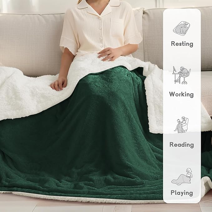 Heated Blanket Electric Blanket Full Size 72''x84'', Soft Flannel Heating Blanket with 10 Hour Auto Off - 5 Heat Settings - Machine Washable - Grass Green