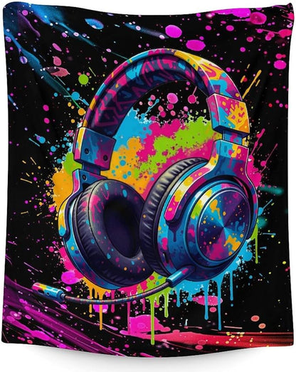 Men Blanket Gifts Headset Blankets for Adults, Boys - 60 x 80 Inches Gamer Soft Fluffy Plush Throw Blankets for Bed, Living Room