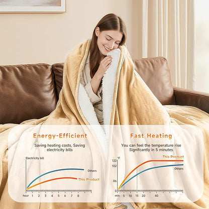 Heated Throw Blanket Electric Blanket 50"x60" Fast Heating Electric Blanket with 5 Heat Levels & 4 Hours Auto-Off Overheat Protection Cozy Soft Flannel Heated Throw Blanket