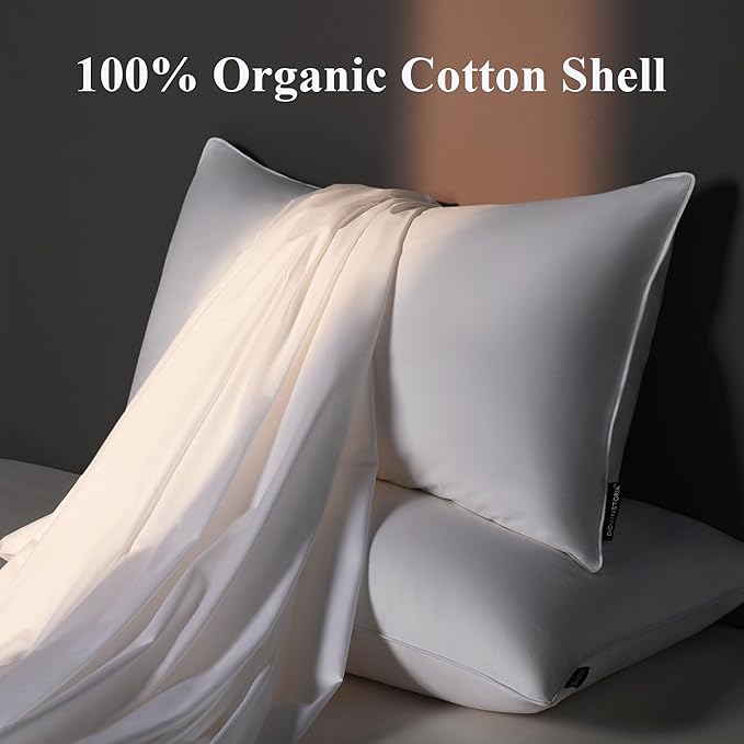 Feather Down Pillow Standard Size Set of 2 Pack, 100% Cotton Hotel Collection Bed Pillows for Sleeping, Down Surrounded Soft Medium Firm Pillows for Side Back Stomach Sleepers 20" x 26"