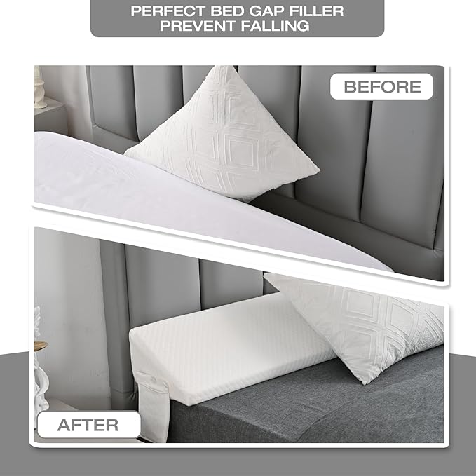 Twin Size Bed Wedge Pillow for Headboard Gap Filler (0"-8")Close Gaps Between Mattress and Wall,Frame/Loft Corner College Dorm Bed Essentials,Bedside Space Home Room Decor,Stop Pillow Falling Down