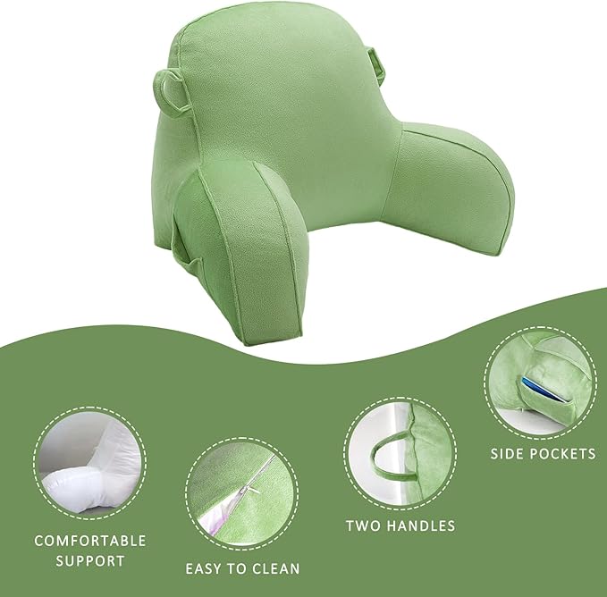 LiveGo Reading Pillow for Kids, Velvet Back Support Cushion for Sitting Up in Bed Adults, Kids Cuddle Cushion with Arms & Backrest Support Pillow for Teen Boys Girls Reading Bed Rest