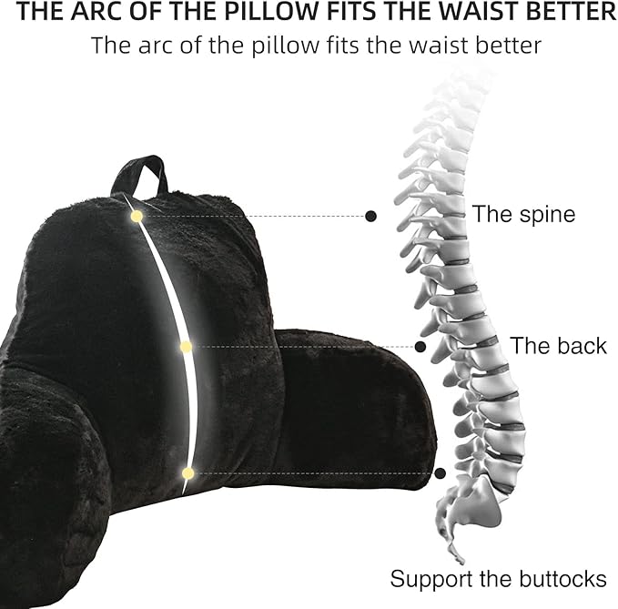 Aimuan Reading Pillow Bed Rest Wedge Large Adult Backrest Pillow with Arms Back Support for Sitting Up in Bed Cushion Incline Rest Sleeping Snoring Pillow, Black Large