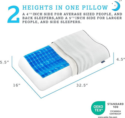 Technogel Anatomic Cooling Gel Pillow – Dual-Height Cervical Spine Support, Memory Foam Base, Pillow for Neck Pain Relief, Washable Cover, Side & Back Sleepers King Size