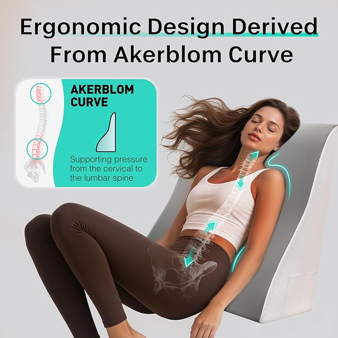 [2025 New S-Ergonomic Memory Foam Wedge Pillow for Sleep Apnea, Sleeping, Acid Reflux Relief, Snoring, Dual Sided Cooling & Warm Fabric Triangle Pillow Wedge for After Surgery, Back - Gray