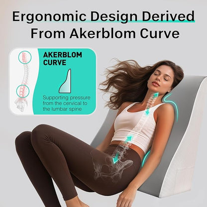 [2025 New S-Ergonomic Memory Foam Wedge Pillow for Sleep Apnea, Sleeping, Acid Reflux Relief, Snoring, Dual Sided Cooling & Warm Fabric Triangle Pillow Wedge for After Surgery, Back - Gray