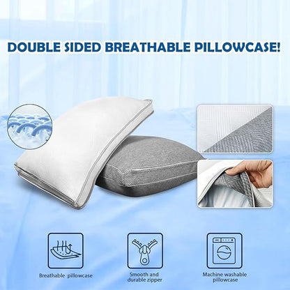 Pillows Queen Size Set of 2 - Shredded Memory Foam Cold Pillow That Stay Cold Adjustable Pillows for Sleeping Double-Sided Pillowcase