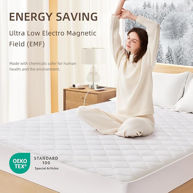 Heated Mattress Pad Quilted Multizone electric mattress pad Individual Body and Feet Bed Warmer 9 Heat Settings, 1-12 Hours Auto Off, Deep Pocket, Fast Heating, Machine Washable King 78''x80''