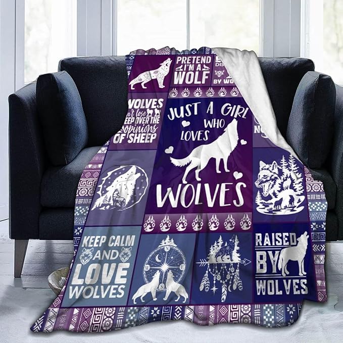 Wolf Blanket for Boys Girls, Cool Wolf Themed Design Printed Throw Blankets for Kids Lap, Chair Sofa, Warm Soft Cozy Blanket, 40"x 50"