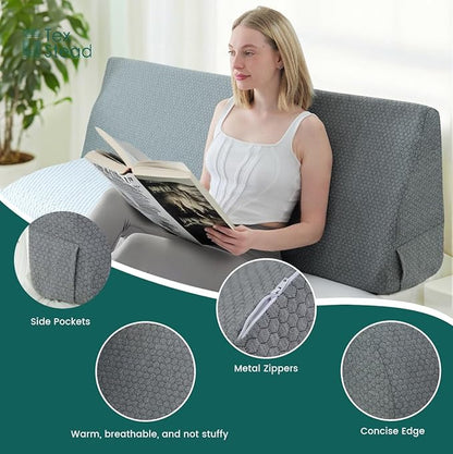 Queen Size Headboard Wedge Pillow with Washable Cover, Ergonomic Incline Memory Foam Cushion Reading Daybed Pillow for Back, Neck, Shoulder Support, Gray(59.84"x11.8"x19.68")
