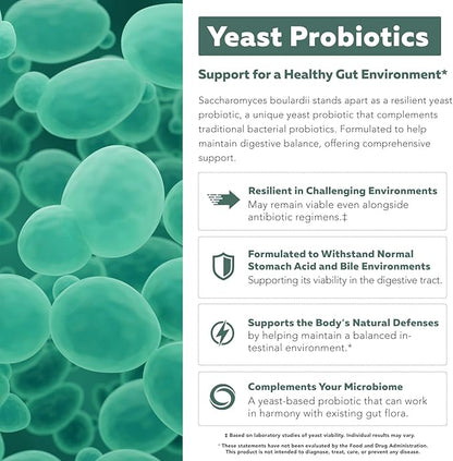 Organic Saccharomyces Boulardii - 10 Billion CFU - Clinically Validated CNCM I-1079 Probiotic Strain - Gut, Digestion & Healthy Bowel Support - First Organic Form of S. Boulardii Probiotic - 60 Count