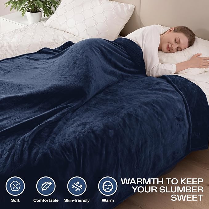 Electric Blanket King Size, Heated Blanket Soft Flannel Heating Blanket King Size with 10 Hours Auto Off, 8 Heating Levels, Machine Washable ETL Certification (Navy Blue, 90" x 100")
