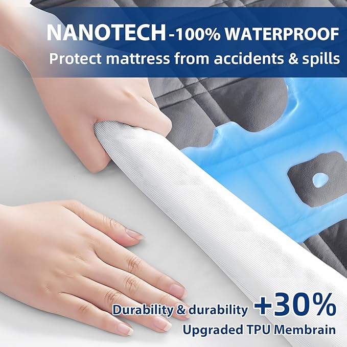 Full Mattress Protector, Breathable Waterproof Mattress Pad Cover Fitted Deep Pocket 8"-21", Soft Noiseless Mattress Cover Washable Cooling Padded for Home Hotel Bedroom, Gray