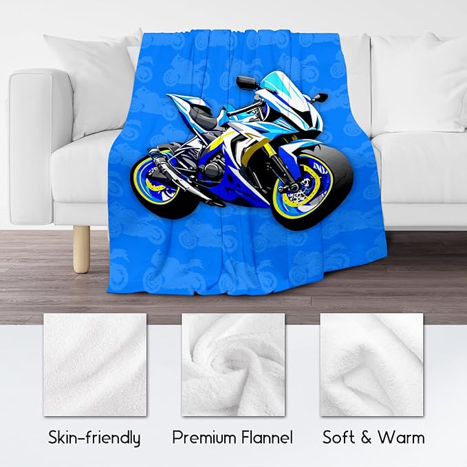 Kids Blanket for Boys, Cozy Soft Motorcycle Blanket Gifts for Kids, Cute Flannel Throw for Bed Travel, 50x60 Inches