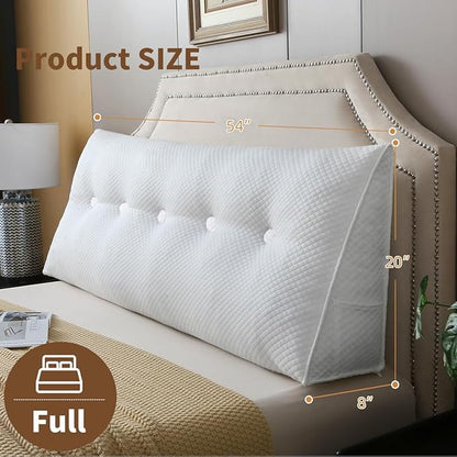Wedge Headboard Pillow for Bed, Full Dorm Headboard Pillow Support for Sitting Up, Reading, Relaxing, Bolster Pillow with Removable Washable Cover, White