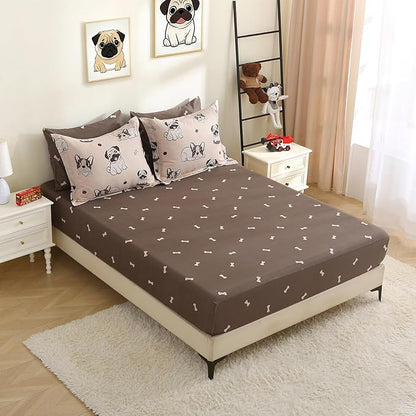 Kids Comforter Set 7 Piece Bedding Cute Dog Cartoon Animal Bed Microfiber Comforter Twin Size All Season (1 Comforter, 1 Flat Sheet, 1 Fitted Sheet, 4 Pillowcase)