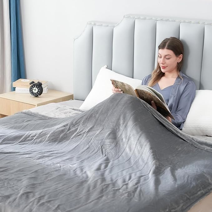 Electric Heated Blanket Queen Size 84"x 90",Dual Control Super Cozy Soft Warm with 6 Heat Levels &1-10 Hours Auto Off, Home Office Use & Machine Washable, Gray