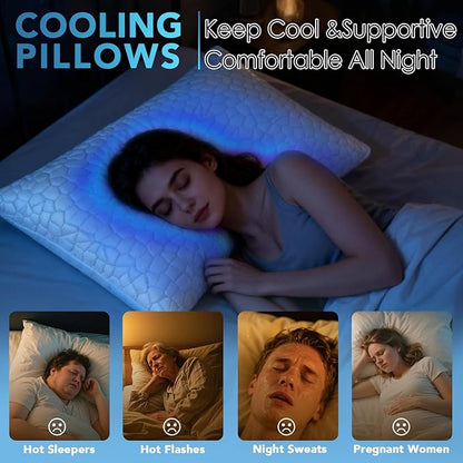 QUTOOL Cooling Pillow for Sleeping Shredded Memory Foam CertiPUR-US Certified, Soft and Supportive Adjustable Pillow for Side, Back, Stomach Sleeper, Hot Sleeper Solution for Boy Girls
