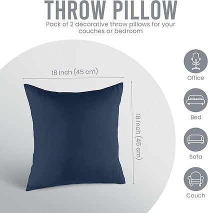 Utopia Bedding 18x18 Pillow Inserts, Set of 2, Navy – Indoor Decorative Throw Pillows for Bed, Sofa & Couch – Soft, Supportive & Fluffy Cushion Inserts