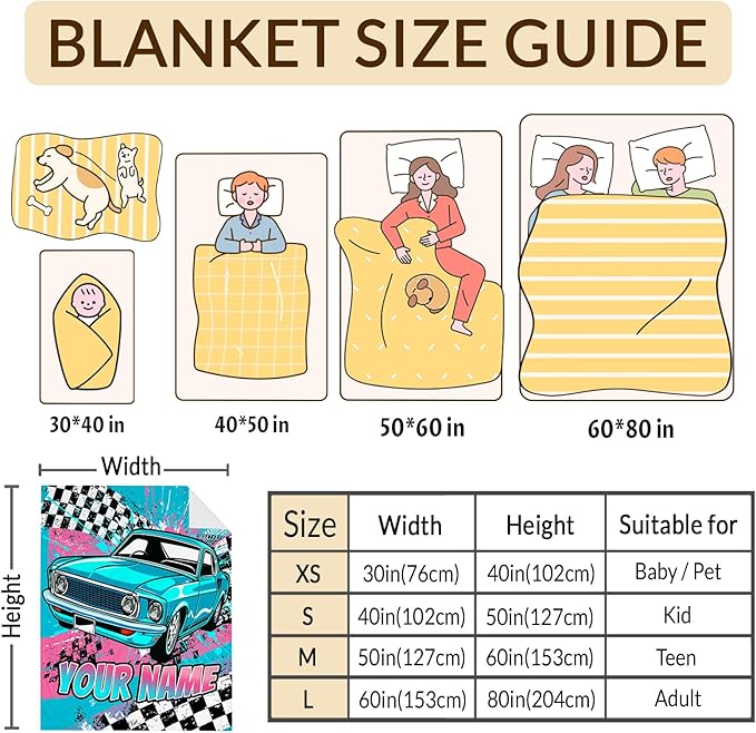 Personalized Blanket for Boys, Car Throw Blanket Gifts for Kids Boys Age 10-12, 50"x60" Cool Custom Flannel Blankets Gift for Son Cars Lovers Lightweight Throws for Couch Sofa Bed Decor