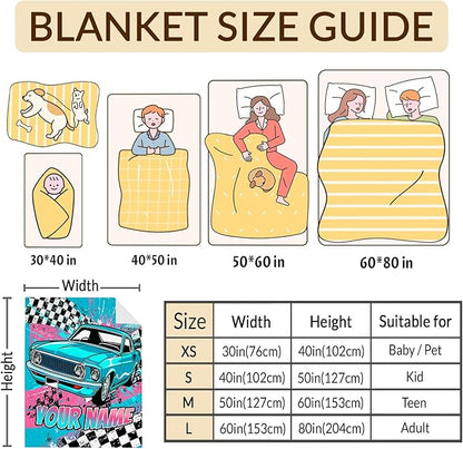 Personalized Blanket for Boys, Car Throw Blanket Gifts for Kids Boys Age 10-12, 50"x60" Cool Custom Flannel Blankets Gift for Son Cars Lovers Lightweight Throws for Couch Sofa Bed Decor