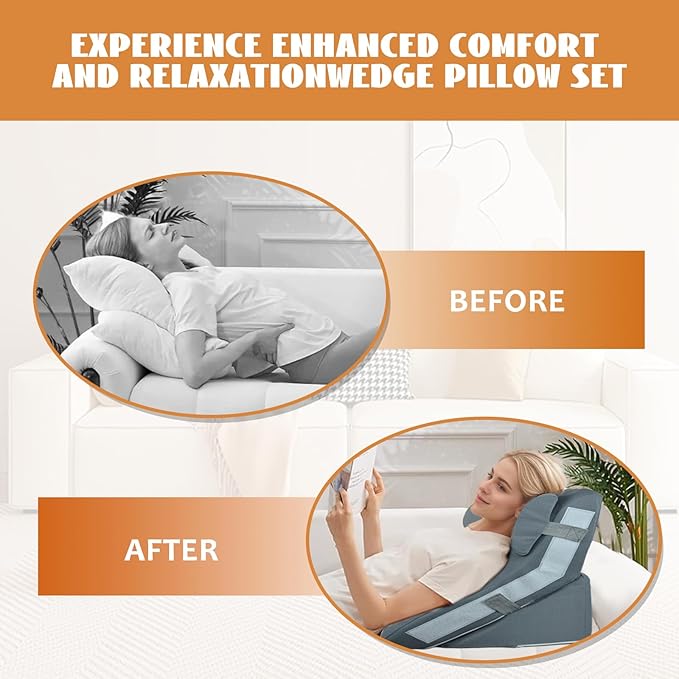 4PCS Orthopedic Bed Wedge Pillow Set, Adjustable Curve Memory Foam Wedge Pillow, Pillow Wedges for Post Surgery, Back Pain Relief, Triangle Pillows for Acid Reflux, Snoring, GERD, Grey