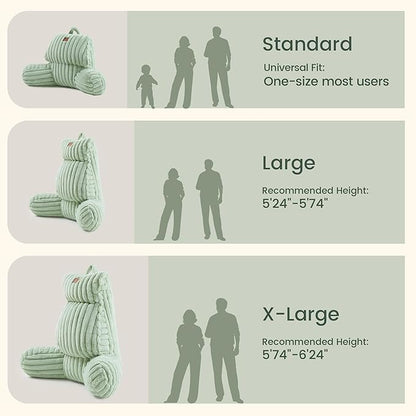 Amélie Home Faux Fur Reading Pillow with Pocket for Sitting in Bed, Adult Backrest Bed Pillow with Washable Cover for Lounging, Study & Relaxing, Sage Green 25 inches