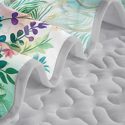Teal Blossom Peacock Animal Quilt Bedding Twin 3Pcs Flower Butterfly Pattern Bed Set Watercolor Feather Lightweight Bedspread Coverlet with 2 Pillowcases for Kid Boy Girl Teen Adult Room Decor