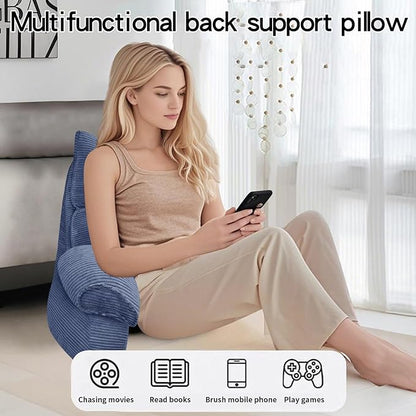 RRPAHWTV Reading Pillow for Bed with High Arm Rests,Back Support Pillow for Sitting Up in Bed with Shredded Memory Foam for Reading, TV, Gaming or Relaxing on Floor（Dark Blue, Small）