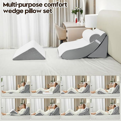 4pcs Wedge Pillow Set,Wedge Pillows for Back Pain Relief and Leg Pain,Wedge Pillow for Legs Swelling,Back Support, Post Surgery Recovery