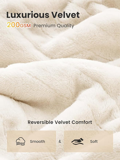 WOOMER Heated Blanket Queen Size 84" x 90", Electric Blanket with 0.5-12 Hours Timer & 10 Heating Levels, ETL Certified, White Double-Sided Velvet, Machine Washable
