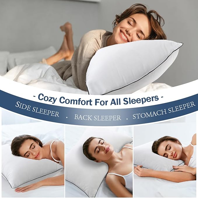 BPC Goose Feather Down Pillows King Size Set of 2, Luxury Hotel Collection Bed Pillows for Sleeping, 100% Organic Cotton Cover, Fluffy and Soft Support Surround Fill Polyester, Medium Firm, 20"x36"