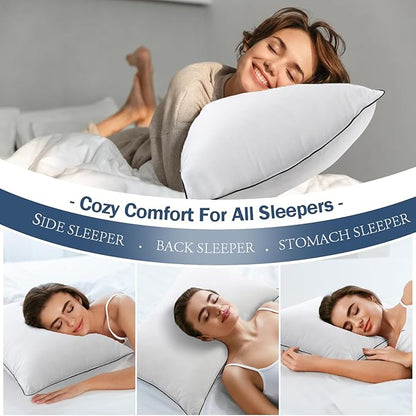 BPC Goose Feather Down Pillows King Size Set of 2, Luxury Hotel Collection Bed Pillows for Sleeping, 100% Organic Cotton Cover, Fluffy and Soft Support Surround Fill Polyester, Medium Firm, 20"x36"