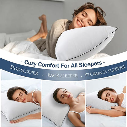 BPC Goose Feather Down Pillows Queen Size Set of 2, Luxury Hotel Collection Bed Pillows for Sleeping, 100% Organic Cotton Cover, Fluffy and Soft Support Surround Fill Polyester, Medium Firm, 20"x30"