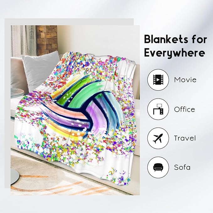 Volleyball Blanket Gifts - 40"x50" Sports Throw Blanket for Adults, Kids - Colorful Soft Plush Throws for Bed, Couch & Travel